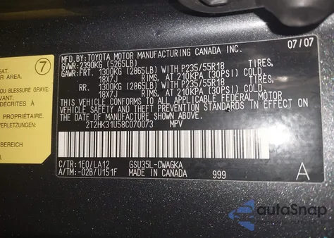 2008 Lexus Rx 350 из США, поврежденный, VIN 2T2HK31U58C070073